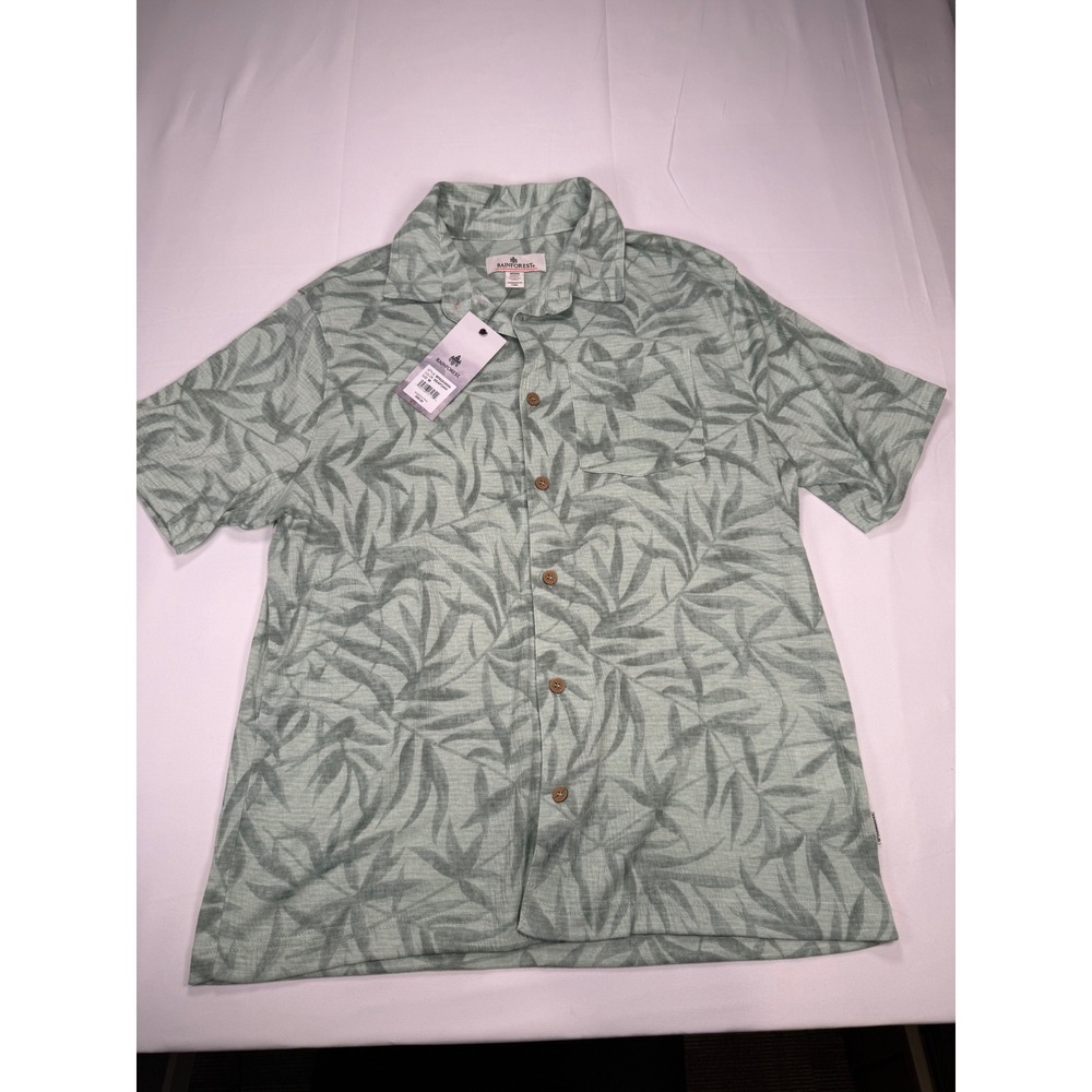 Rainforest Mens Seafoam Green Leaf Print Button Down Shirt RF02A30086 Medium NWT